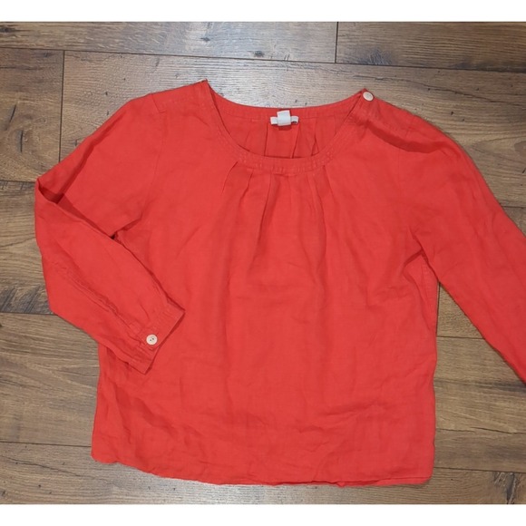 J Crew Womens Sz M/4P 3/4 Sleeve 100% Linen Top Shirt - Picture 1 of 10